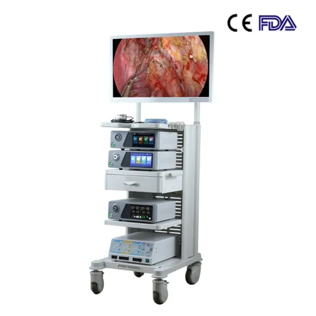 Laparoscopic video tower with monitor, camera and light source on a cart
